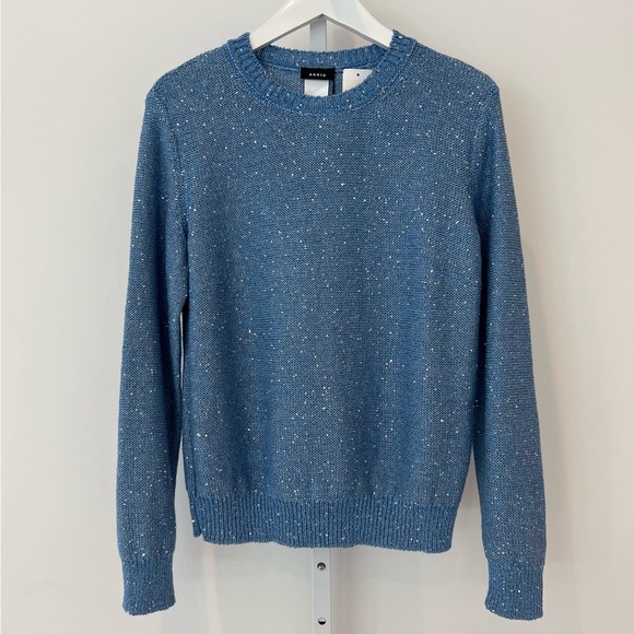 AKRIS CORNFLOWER LINEN BLEND SEQUIN SWEATER SIZE 12 NWTS! - Picture 7 of 17